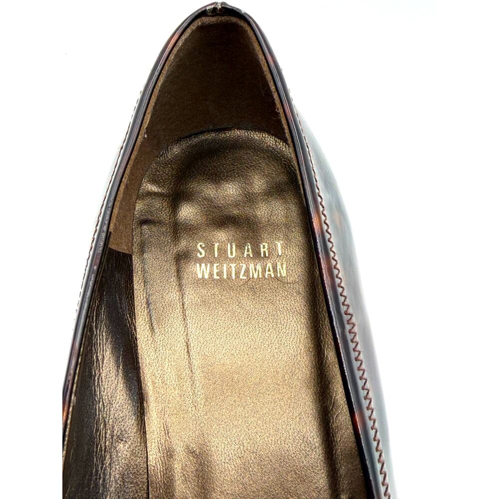 Stuart Weitzman Patent Leather Tortoise Bow Wedge Pumps Women's Size 9 M - Picture 10 of 10